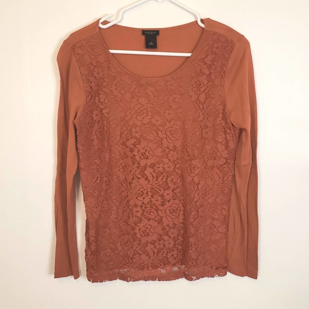 Ann Taylor Factory Lace layered Long Sleeve Knit Top size Small
